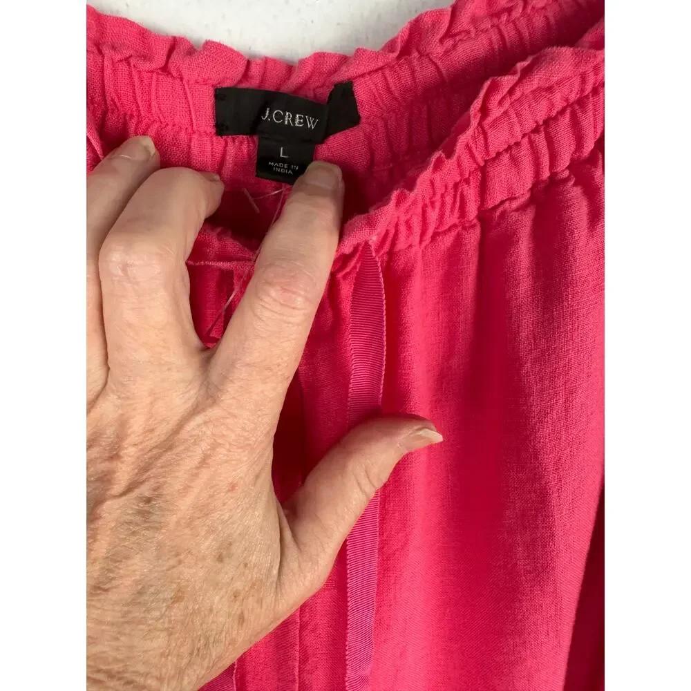 J.Crew hot pink, elastic-waist wide leg pants woven drawstring ribbon Large